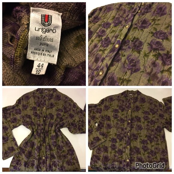 Vintage 80s Ungaro Italian Knit Button Front Cardigan Beautiful Floral Roses (2) - Picture 6 of 16